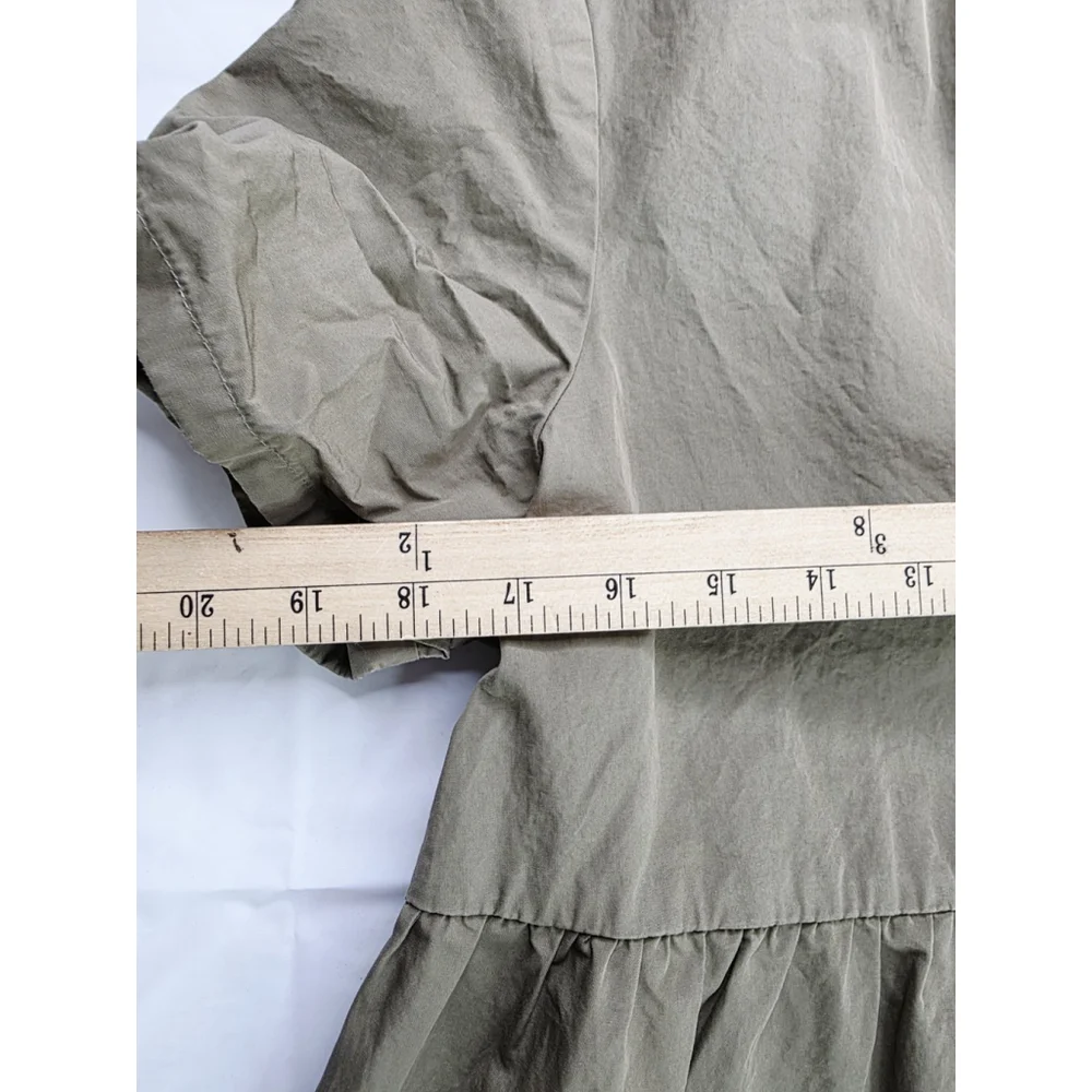 Madewell Baby Doll Button-Front Short-Sleeve Tiered Mini Dress Olive Green M - Picture 4 of 6